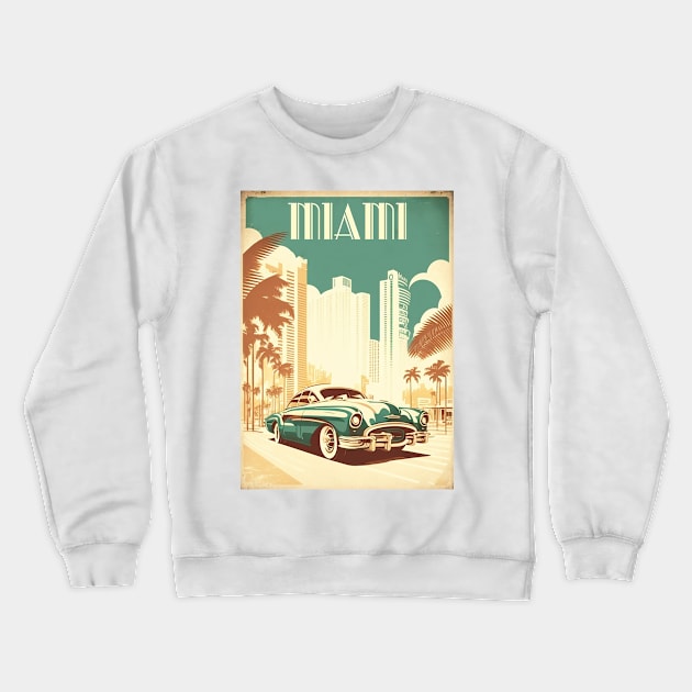 Miami Vintage Travel Art Poster Crewneck Sweatshirt by OldTravelArt